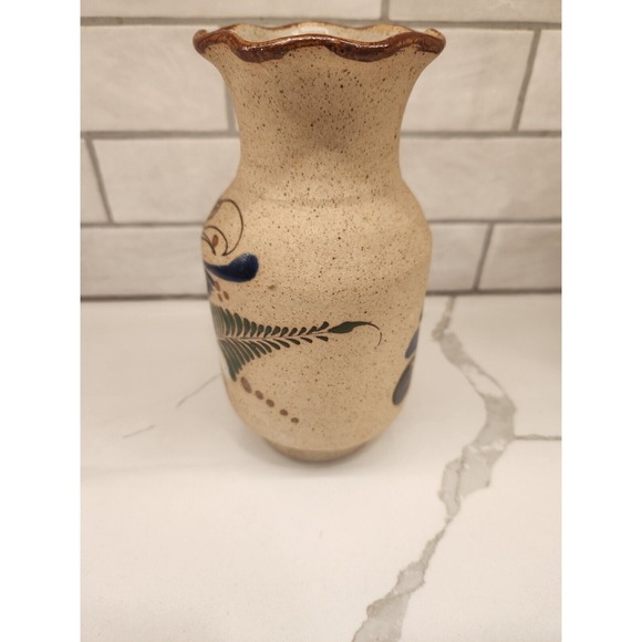 Hand Painted Art Pottery Mexican Tonala‎ Bird Flowers Floral Vase Signed 8 1/4" - Picture 7 of 11